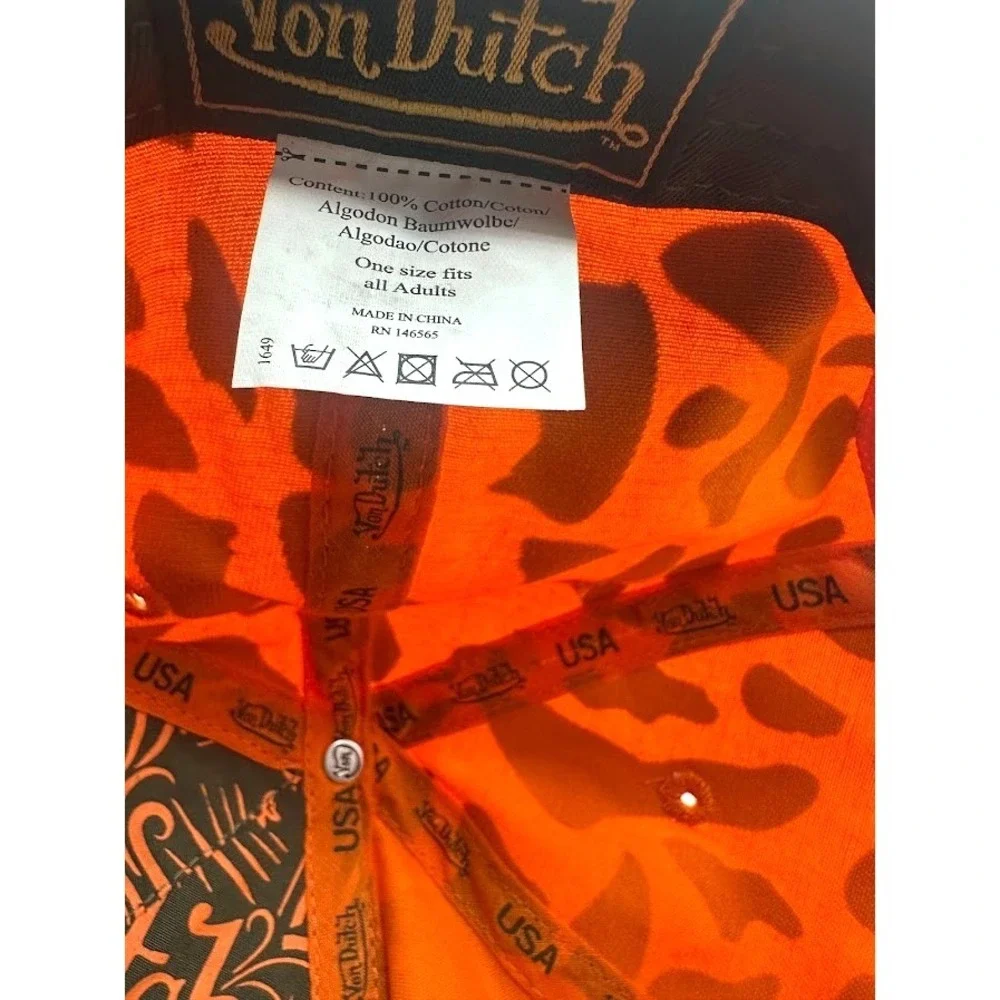 Von Dutch Logo Trucker Hat Orange Camo Mesh SnapBack Adjustable Unisex